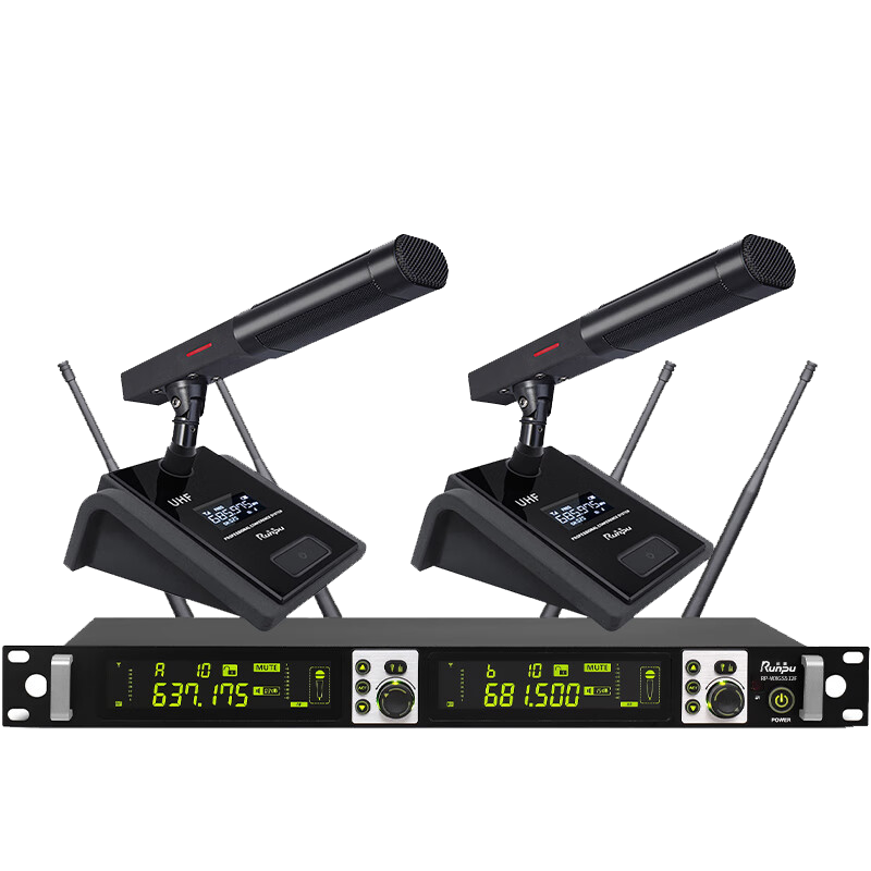 润普专业会议话筒 真分集 无线一拖二短杆鹅颈式麦克风RP-WXGS512F高清大图