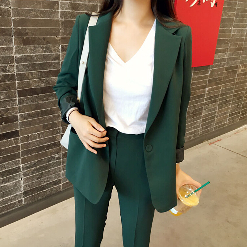 2018韩国韩版休闲显瘦小西装外套哈伦九分裤套装两件套女潮