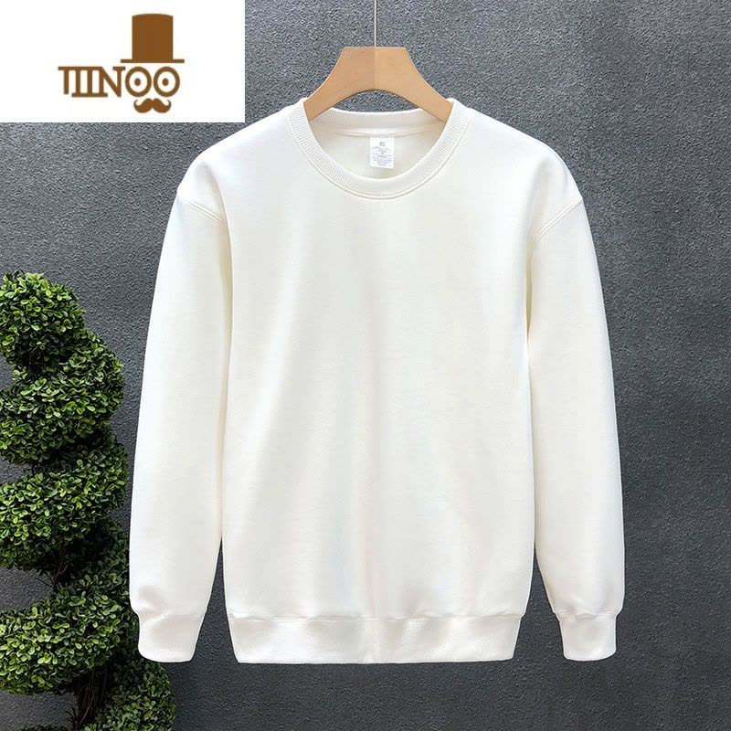 YANXU简约纯色内搭加绒卫衣男冬款圆领白色上衣2023新款长袖图片