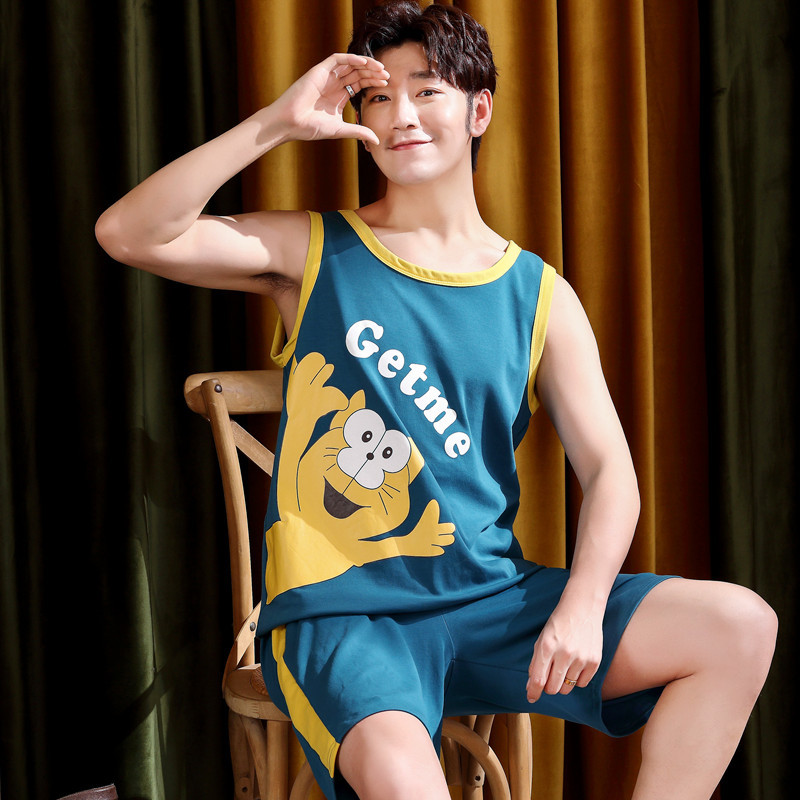 夏装无袖睡衣男纯棉胖大童1215岁男孩13141718岁背心裤衩套装视频