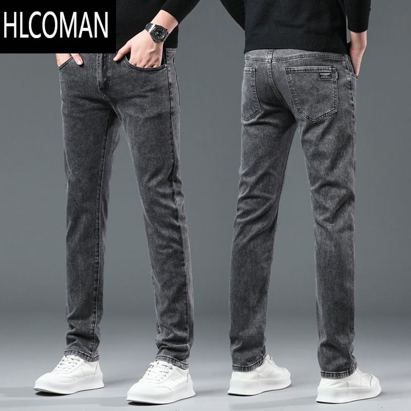 HLCOMAN2023款弹力牛仔裤男士冬季修身直筒加绒加厚男款长裤子款男裤 2008灰色 28