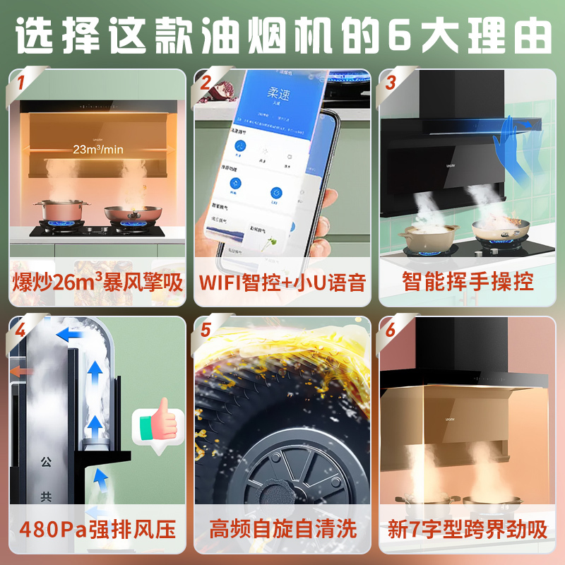 Leader海尔出品油烟机顶侧双吸7字型高频自清洗WIFI智控23m³液化气烟灶套装L9X7QU1+Q2BE50