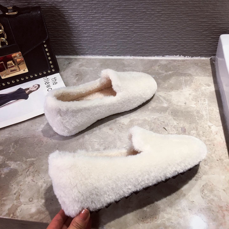 suntek厚底网红白色毛毛鞋女冬外穿新款一脚蹬羊羔毛内增高豆豆鞋女单