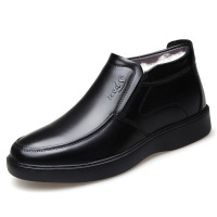 棉鞋男保暖冬季加绒加厚真皮羊毛防滑软底大棉皮鞋休闲爸爸高帮鞋 黑色XG22207 40