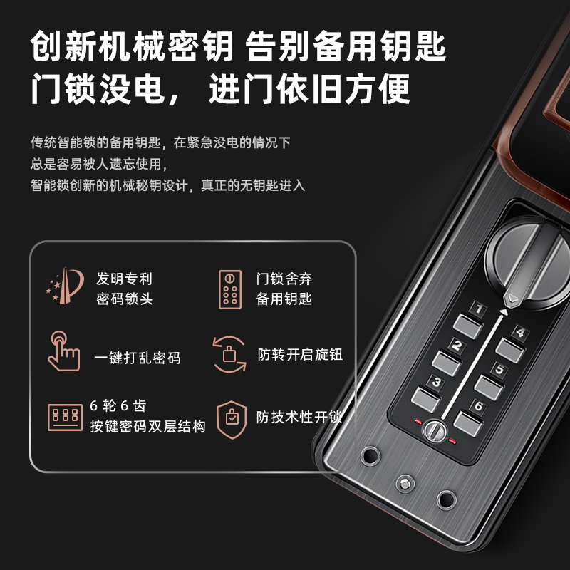 苏宁小Biu智能锁Pro家用密码防猫眼指纹锁密码锁家用电子防盗门手机APP远程智能管理电子门锁红古铜高清大图