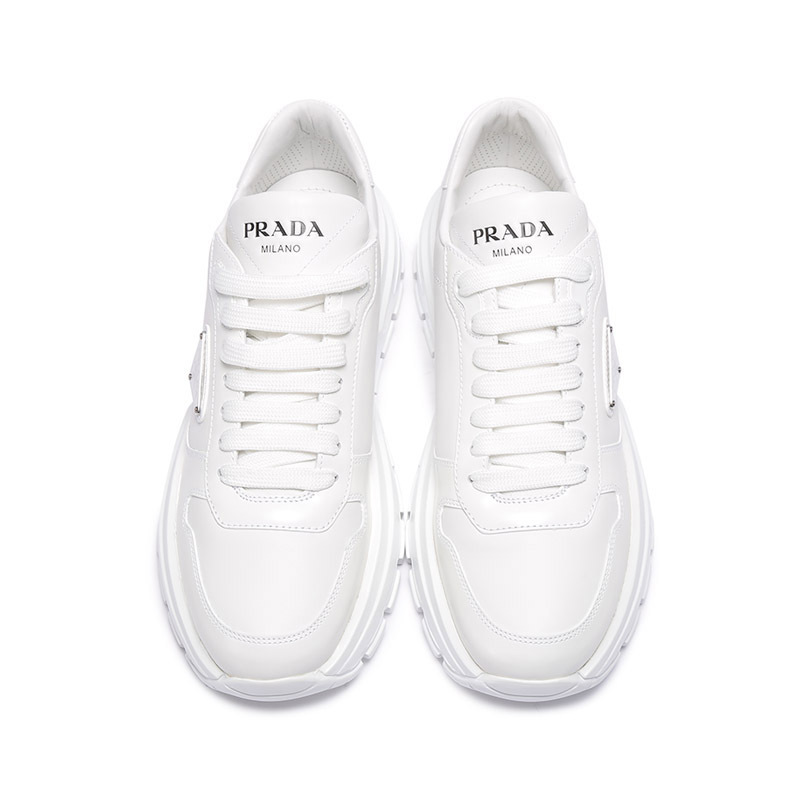 普拉达prada女士皮革系带休闲厚底运动鞋小白鞋1e804m3lkif045