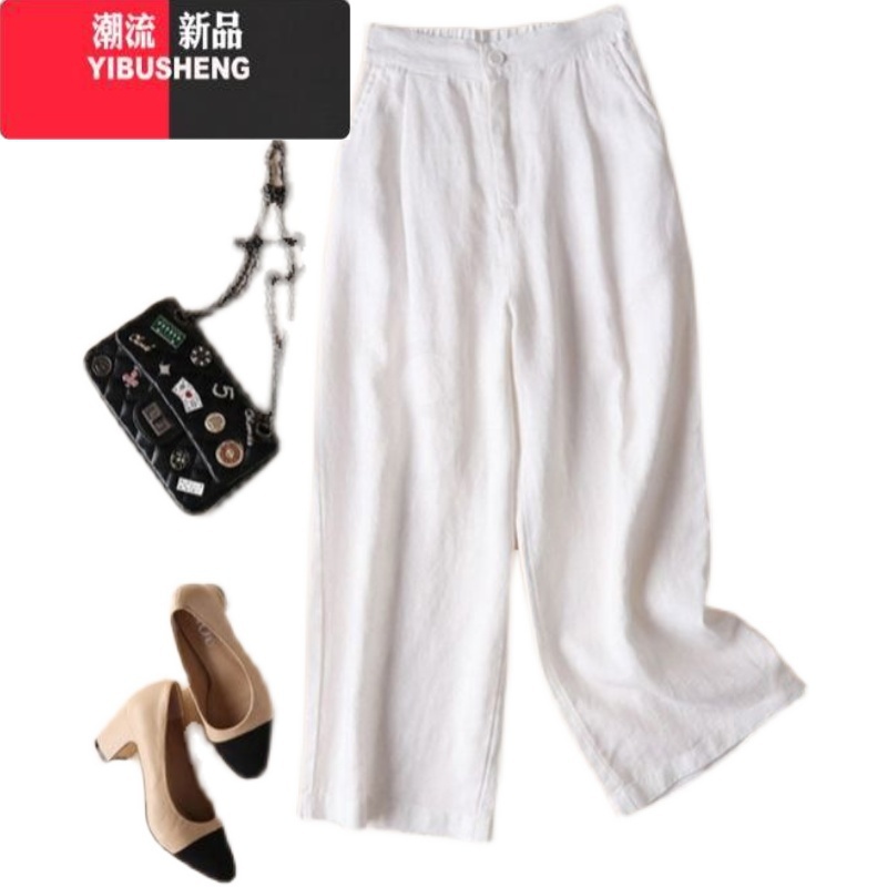 YIBUSHENG亚麻阔腿裤五色六码季女装新款九分垂感休闲裤女棉麻宽松裤子女高清大图