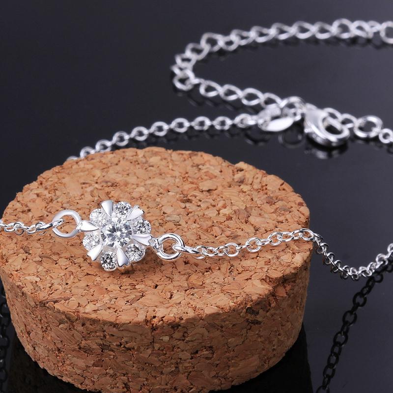 A032Women Jewelry Silver Anklet 镀银饰梅花水晶脚链潮女饰品送女朋友七夕情人节礼物
