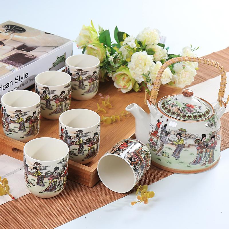 景德镇陶瓷家用茶具套装瓷器提梁茶壶茶杯套装一壶6杯套装礼品