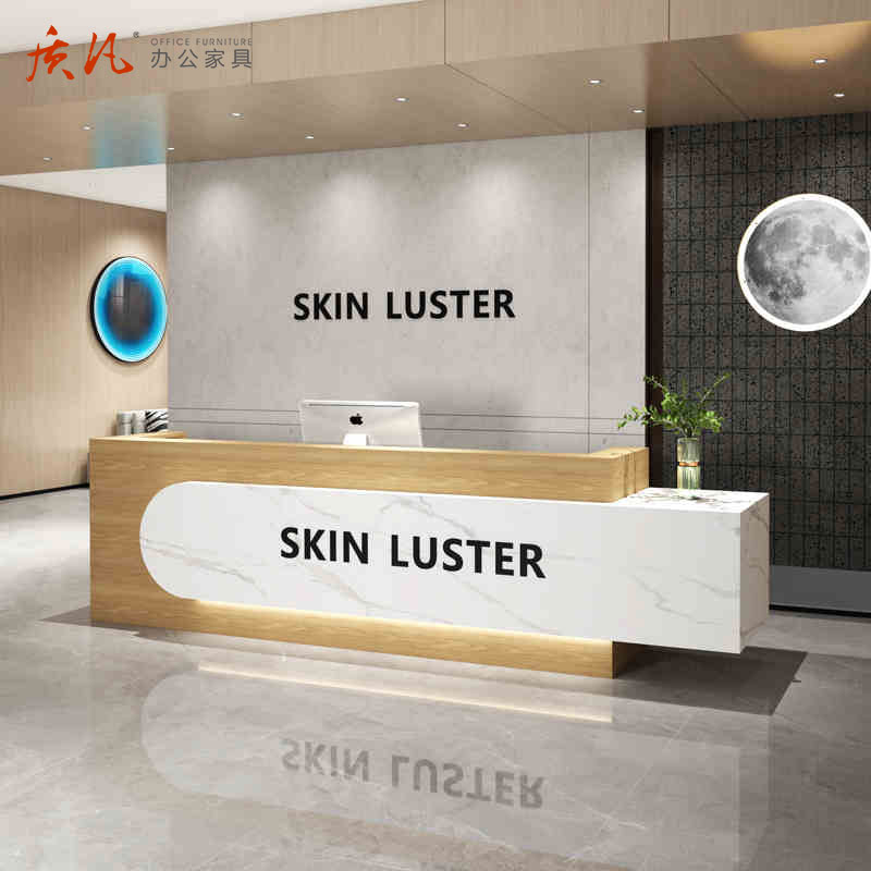 质凡简约现代收银台前台轻奢不锈钢服装店吧台美容院公司接待台高清大图