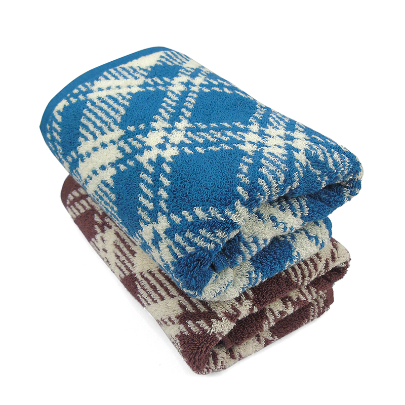 莺歌时尚超柔系列提花双线格毛巾75*35(咖,蓝二色120g*2两条装)盒 6976437741264高清大图