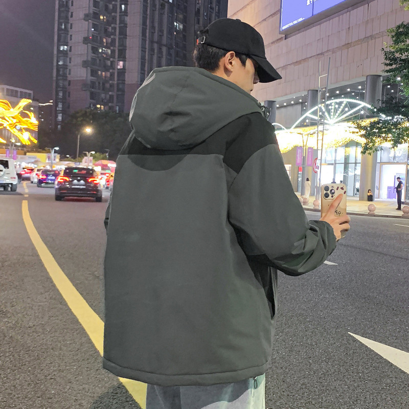 [2.5折价228元]唐狮棉服棉衣外套男夹棉外套男连帽上下撞色胸前织带小细节工装棉衣