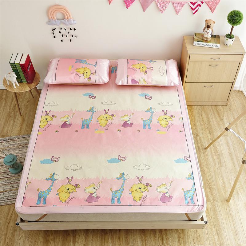 家柏饰(CORATED)冰丝席软凉席1.8m床夏天可折叠1.5米宽0.9席1.2冰席子冬夏两用1 象粉粉（印花） 1.5m（5英尺）床