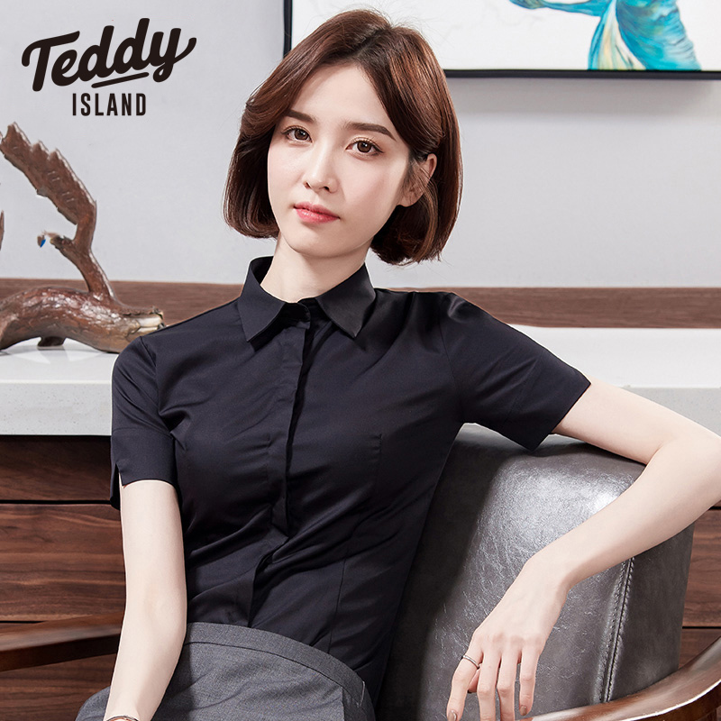 teddyisland衬衫女竹纤维短袖白色衬衣高上档次职业装气质工作服