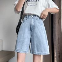 [2.5折价68.2元叠加优惠券]唐狮牛仔中短裤女春夏季薄款冰感短裤女时尚浅牛仔蓝色牛仔阔腿中裤女