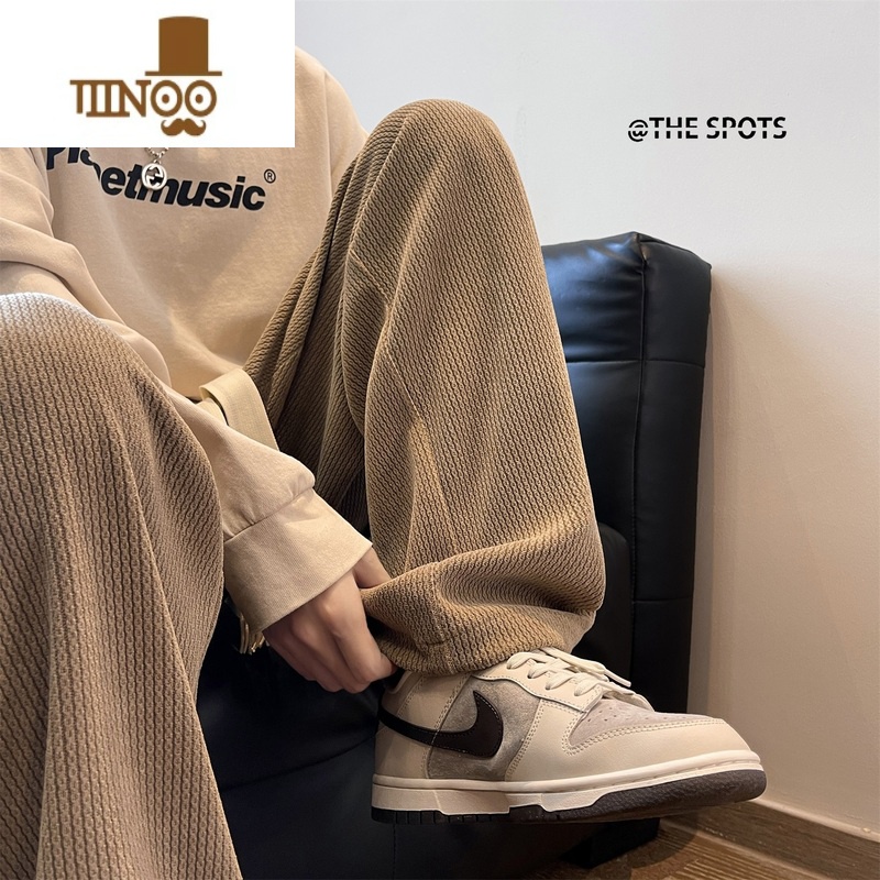 YANXU纯白色灯芯绒百搭休闲裤男秋季日系慵懒坠感裤子青少年宽松直筒A高清大图