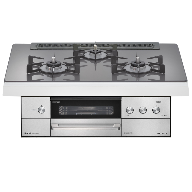 日本林内燃气灶DELICIA(按键)75嵌入式三眼灶煤气炉烤箱自动烤配烤盘天然气RHS71W30E15RCSTW灰色