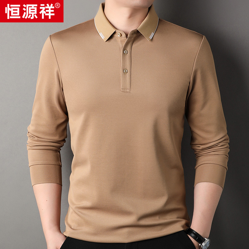恒源祥5A抗菌长袖t恤男春秋季商务休闲简约男装打底衫翻领polo衫高清大图
