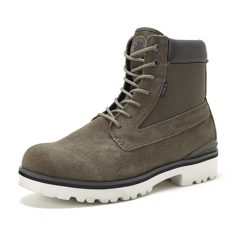 探路者工装风格休闲鞋男士中高帮防滑耐磨反毛牛皮马丁靴秋冬季运动户外男式耐穿柔软商务休闲鞋子图片