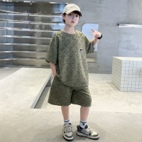 儿童装男童夏装套装2025新款夏季短袖夏款男孩薄款大童运动酷帅潮 120cm 卡其绿色