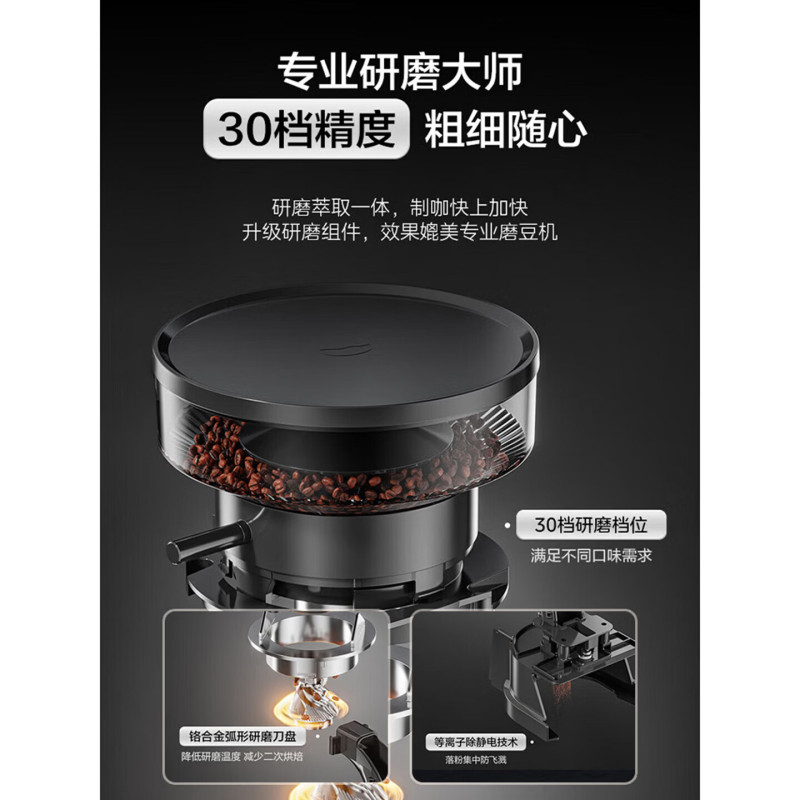 美的(Midea) MA-GE5810 咖啡机 半自动咖啡机 家用冷热三萃全自动研磨一体机 磨豆机意式浓缩高清大图