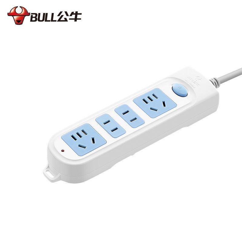 公牛(bull)GN-607全长1.8米四位插孔带保护门总控开关插座/接线板/排插/拖线板/插排 蓝白高清大图