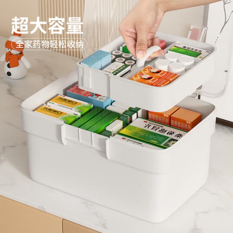 医药箱家庭装学生宿舍常备药医疗箱急救药物药品收纳盒家用小药箱 白色款[加大号] 26.5*18*16.5cm图片