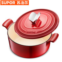 苏泊尔(SUPOR)珐琅铸铁经典圆形炖锅FLT26A1 樱桃红 黑白内壁随机发货