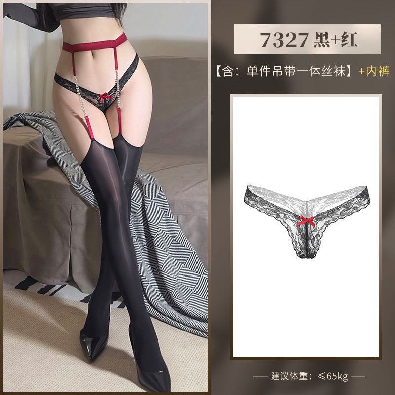 霏慕情趣内衣午夜魅力性感夜梦衔钻吊带油亮一体袜7327