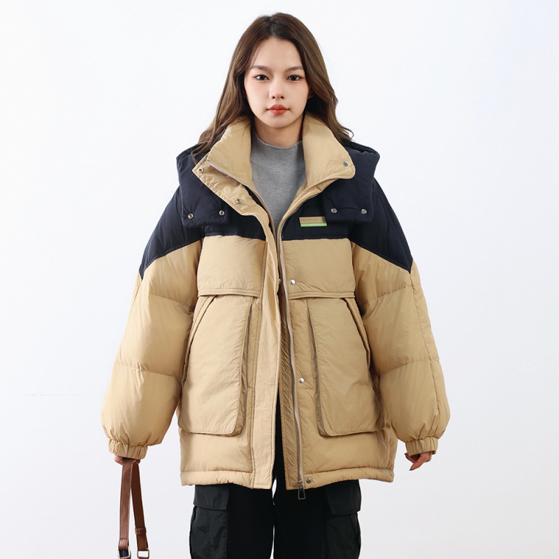 90白鸭绒新国标冬季新款宽松撞色加厚外套拼色羽绒服女