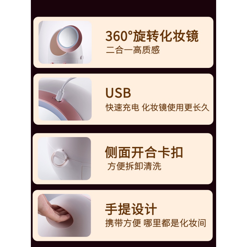 美帮汇化妆品收纳盒带镜子一体大容量梳妆台护肤品置物架防尘化妆箱高清大图