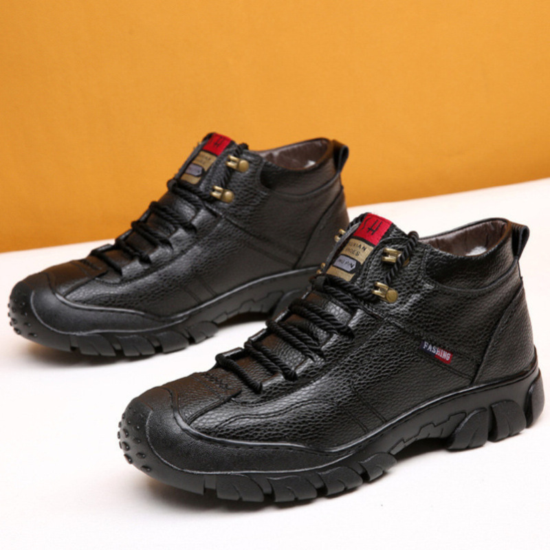 男士棉鞋冬季爸爸鞋中老年高帮羊毛冬季防滑保暖加绒加厚老人鞋