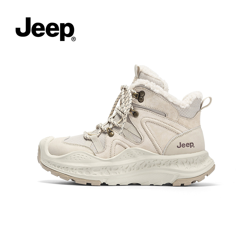 jeep东北棉鞋女款冬季新款加绒加厚防寒保暖雪地靴厚底高帮登山鞋