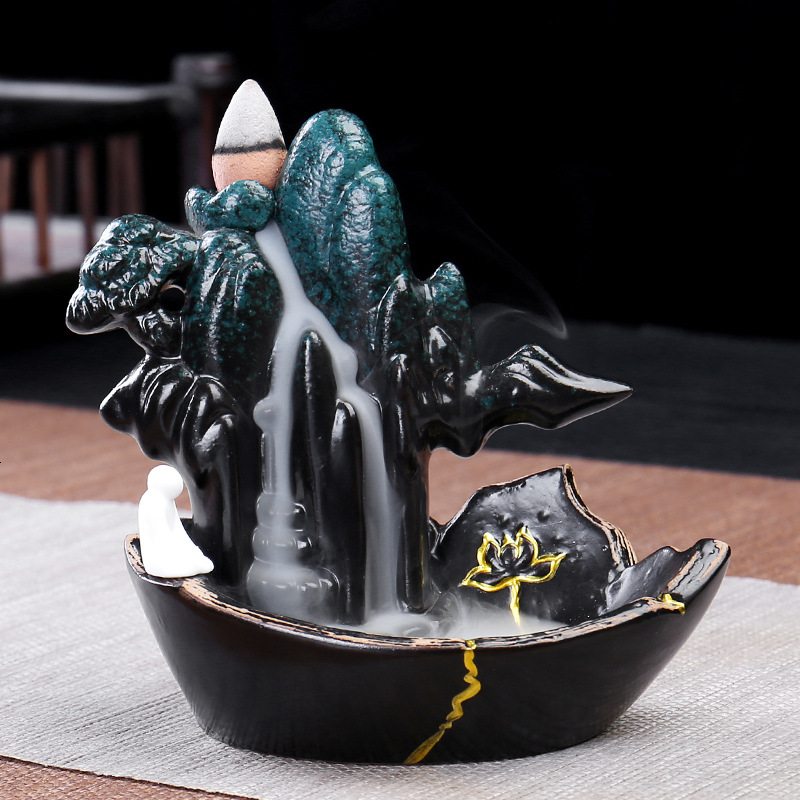 陶磁器逆流香炉蓮の葉青の左右に花源香炉家居置物 陶磁器逆流香炉蓮の葉青の左右に花源香炉家居置物