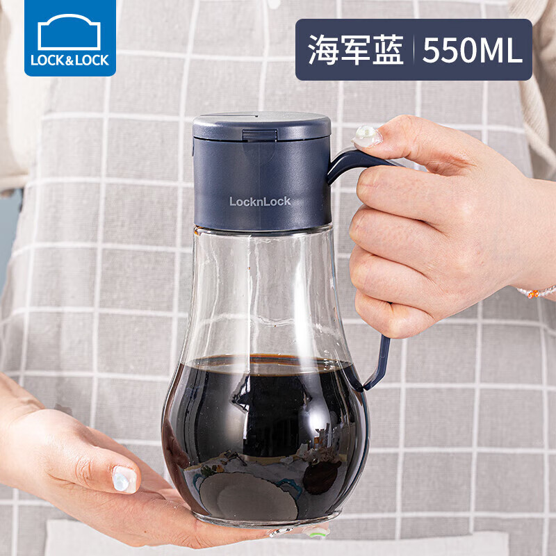 乐扣乐扣 自动开合油壶 可拆洗厨房玻璃醋酱油调料油瓶 550ML蓝色CKO110NVY高清大图