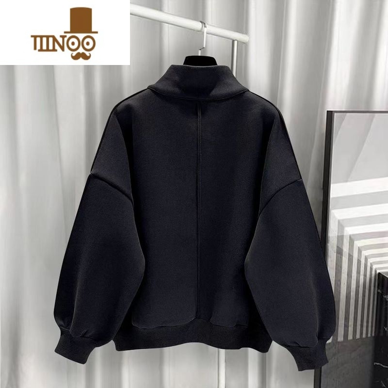 YANXU港风半高领卫衣男加绒潮流百搭宽松拉链纯色男生衣服长袖2023新款高清大图