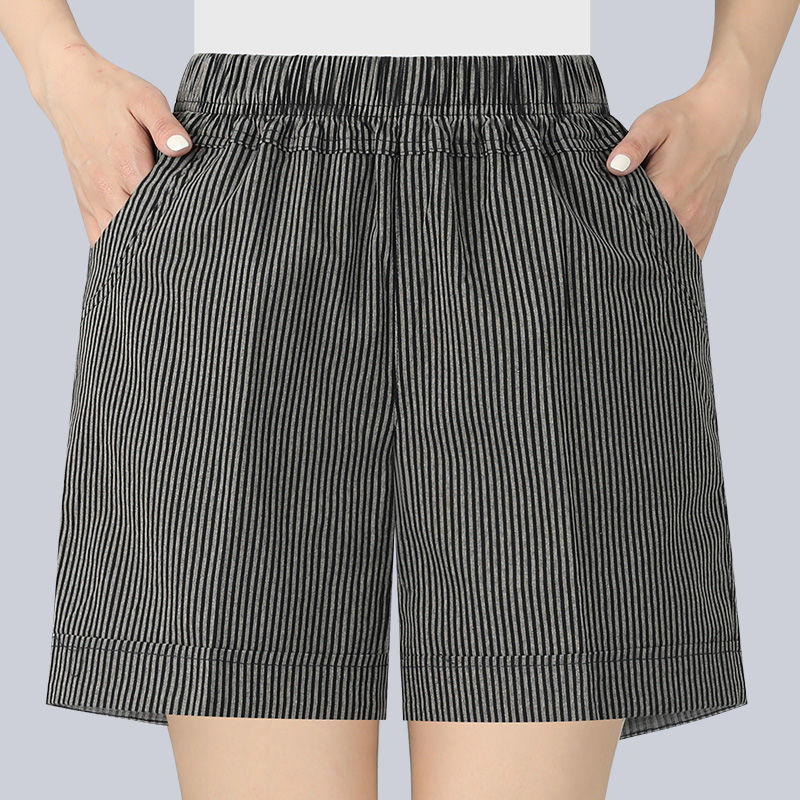 jjy细条短裤 2xl (建议体重90-110斤) 中老年短裤女夏季薄款棉麻中年