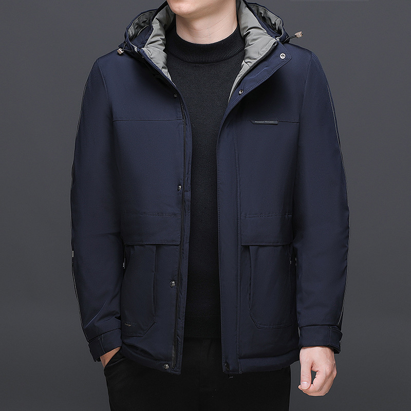 啄木鸟2025冬季新款纯色棉服男帅气中年加厚防风男款连帽保暖外套高清大图