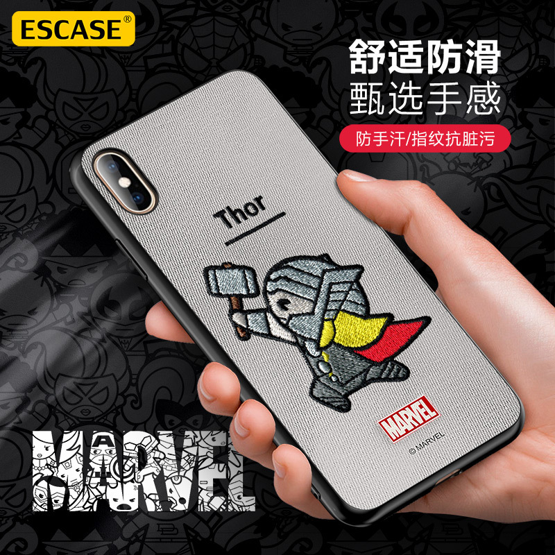 ESCASE 苹果xsmax手机壳iPhonexsmax保护套卡通动漫硅胶软边全包防摔布艺刺绣工艺漫威正版灰色雷神