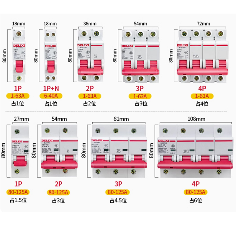 德力西 漏电空气开关 规格/型号: 2P 63A 单位:个高清大图