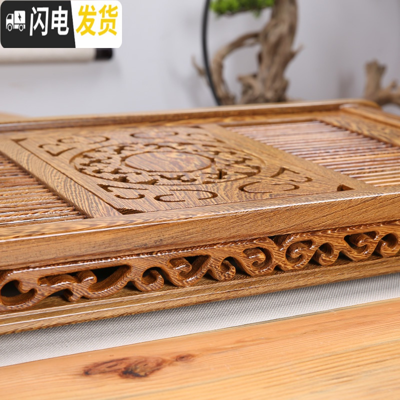 三维工匠鸡翅木实木茶盘 功夫茶具套装 小茶台家用客厅抽屉式排水托盘茶海 款十:花梨木飞龙47*33cm