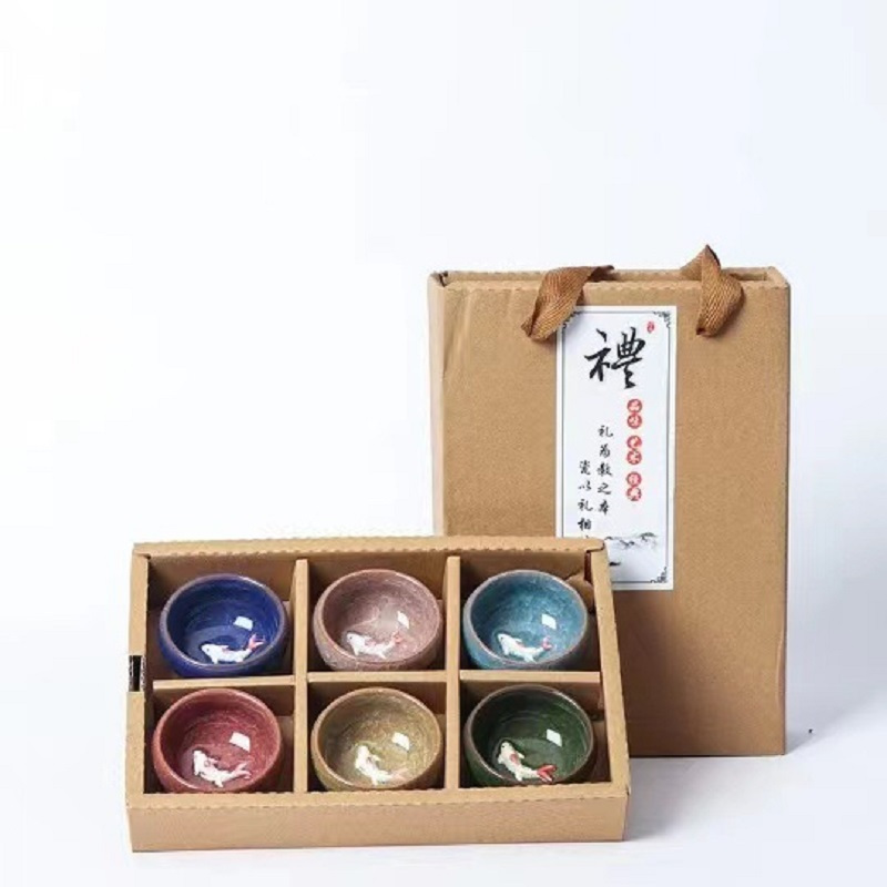 华普思陶瓷功夫茶具套装整套小礼品茶水分离礼盒茶礼盒 六杯