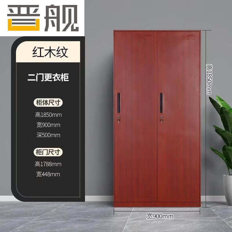 晋舰钢制仿木纹转印更衣柜员工宿舍铁皮衣柜鞋柜办公室储物柜二门B款高清大图