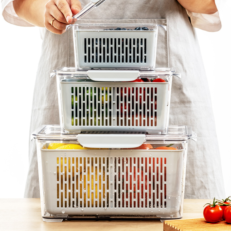 禧天龙透明冰箱收纳盒沥水保鲜盒厨房水果蔬菜鸡蛋家用分格带盖储物盒