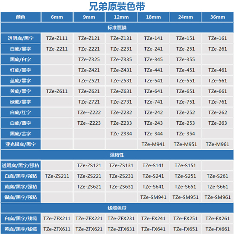 兄弟标签带TZE-243 白底/蓝字 标签带 标签纸