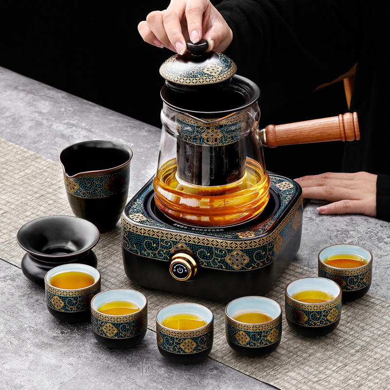 領藝 古韵玻璃煮茶器电陶炉陶瓷茶具套装家用办公煮茶壶养生普洱黑茶蒸茶器电陶炉