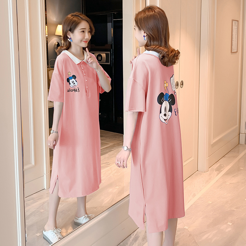 潮2021夏款连衣裙夏季polo过膝长裙超仙t恤裙子200斤孕妇套装孕妇装