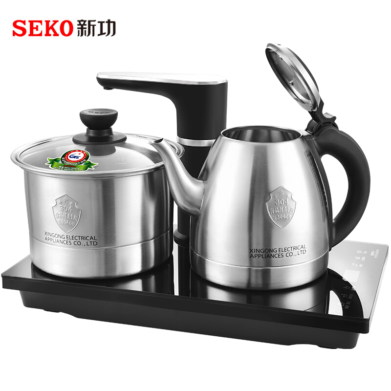 新功(SEKO)自动上水电热水壶烧水壶自动翻盖恒温电水壶304不锈钢电茶炉 磨砂自动开盖电热水壶