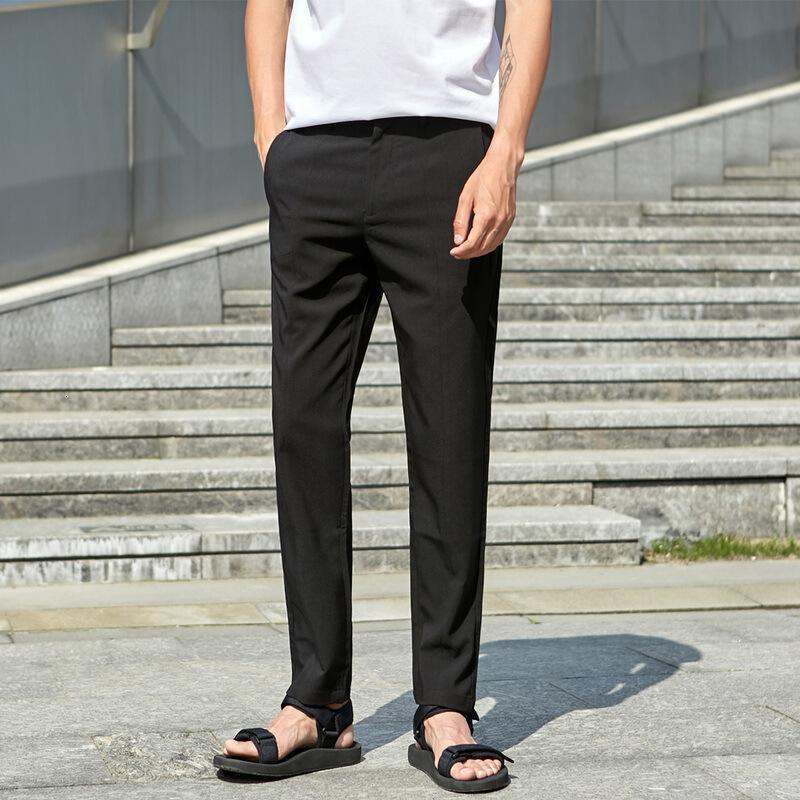 夏季日系锥形小脚垂感西裤显瘦小脚裤男士长裤休闲裤男裤子黑色