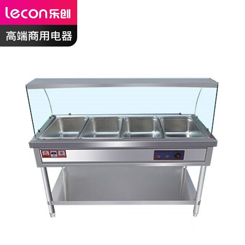乐创(lecon)商用售饭台电热保温汤柜保温台售饭快餐车 定制款 四格售饭台 带玻璃罩(带大盘)
